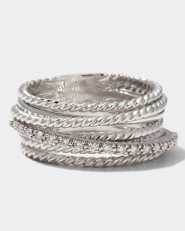 Crossover Ring with Pavé Diamonds and Silver, 12mm